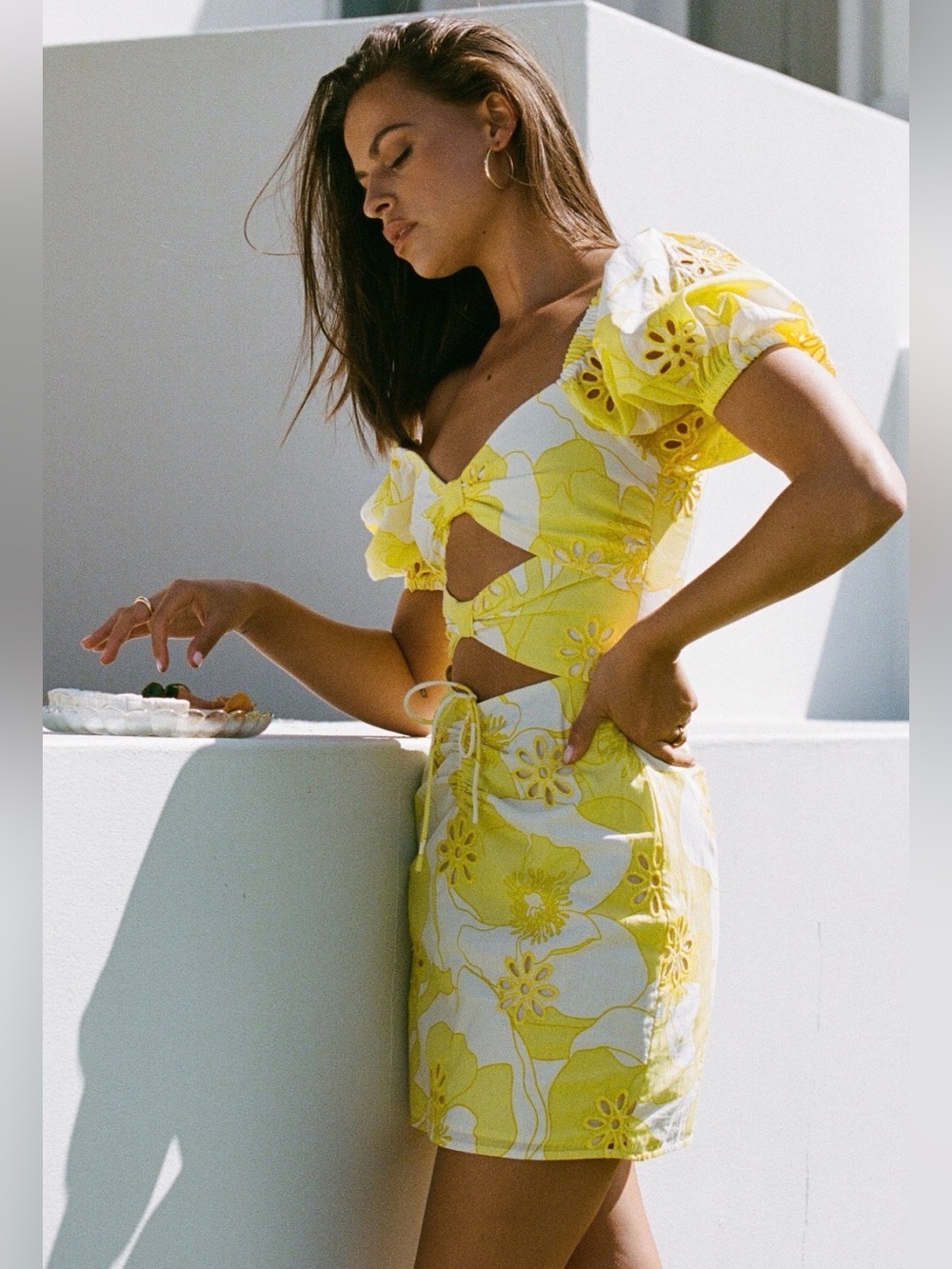 Sabo skirt alexana cutout puff sleeve mini dress yellow size small
